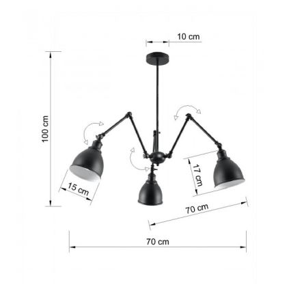 Підвісна люстра на штанзі STARK SHADE 3xE27/60W/230V
