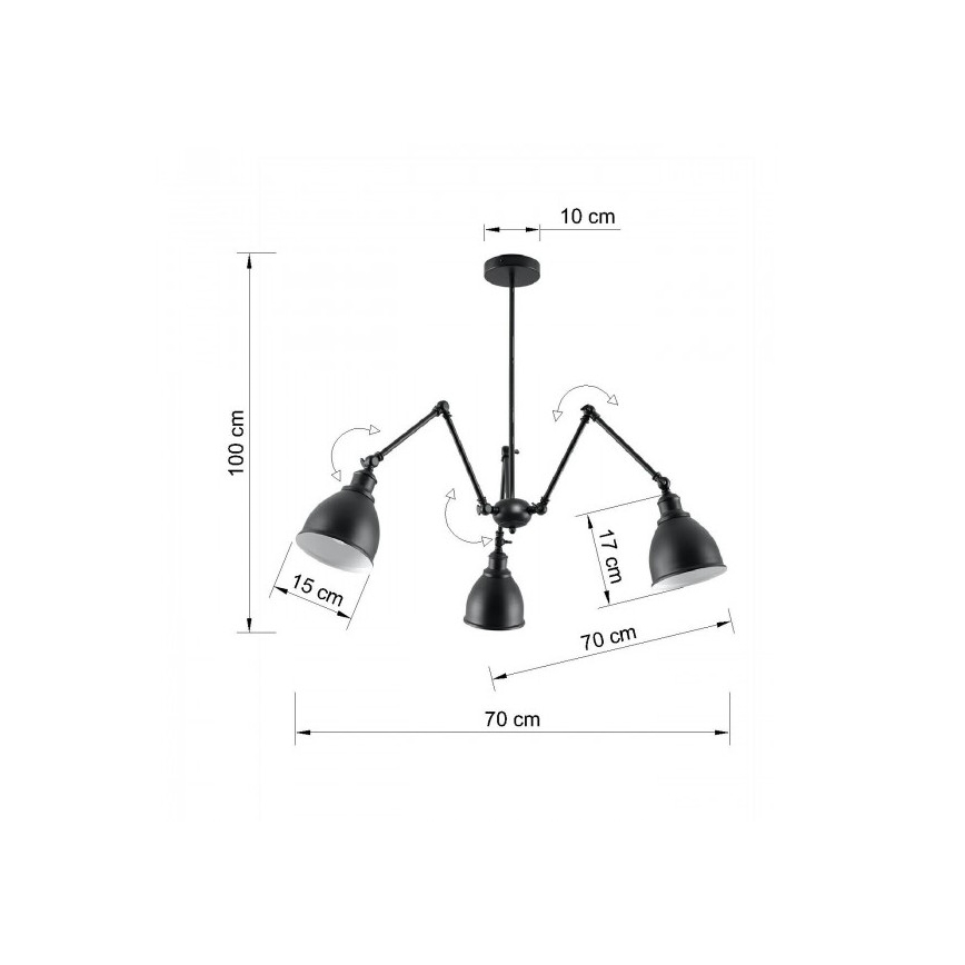 Підвісна люстра на штанзі STARK SHADE 3xE27/60W/230V
