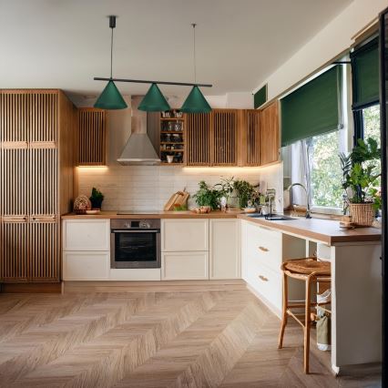 Підвісна люстра на тросі CAPITAL 3xGX53/15W/230V зелена