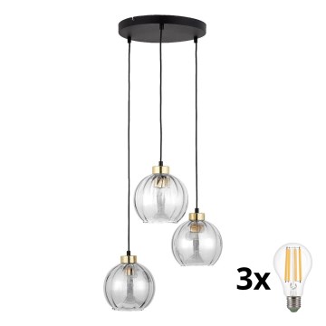 Підвісна люстра на тросі DEVI 3xE27/15W/230V чорна/прозора
