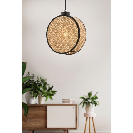 Підвісна люстра на тросі DRUM 1xE27/60W/230V коричнева/чорна