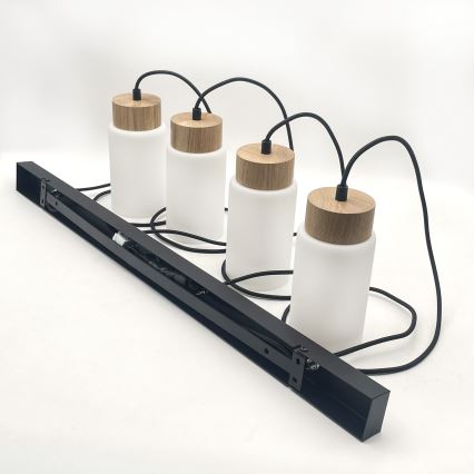 Підвісна люстра на тросі MARKUS 4xE27/15W/230V чорна/дуб