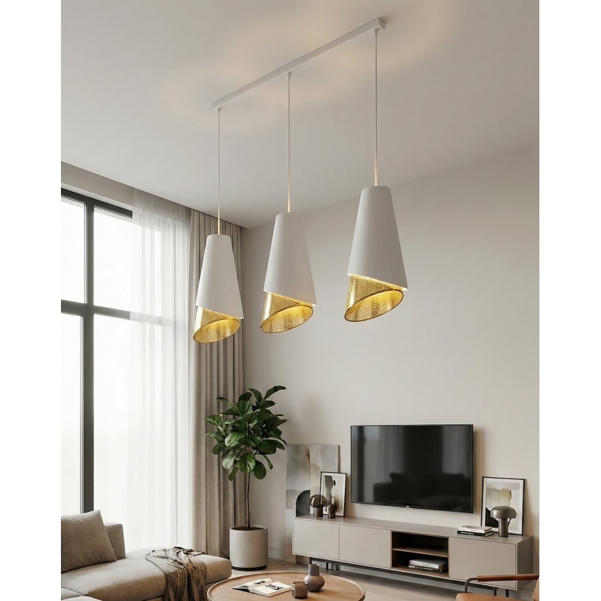 Підвісна люстра на тросі MODA 3xE27/15W/230V біла/золота