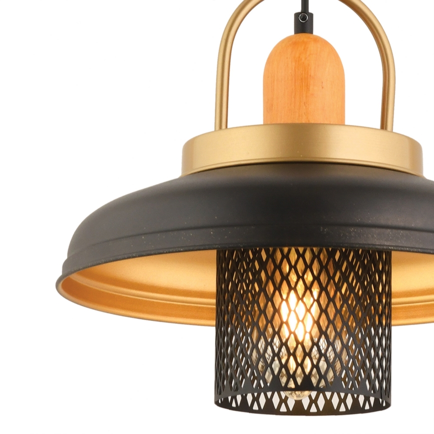 Підвісна люстра на тросі МОНЗА 1хЕ27/40Вт/230В діам. 32 см чорна/золота