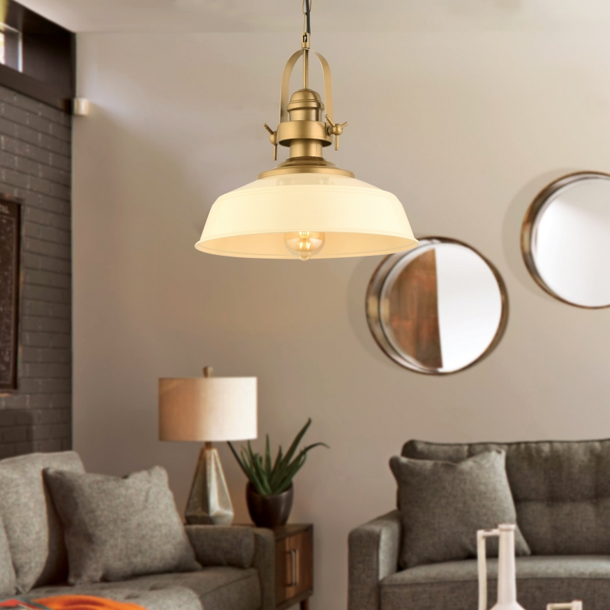 Підвісна люстра на тросі MONZA 1xE27/40W/230V, діаметр 35 см, кремова/бронзова