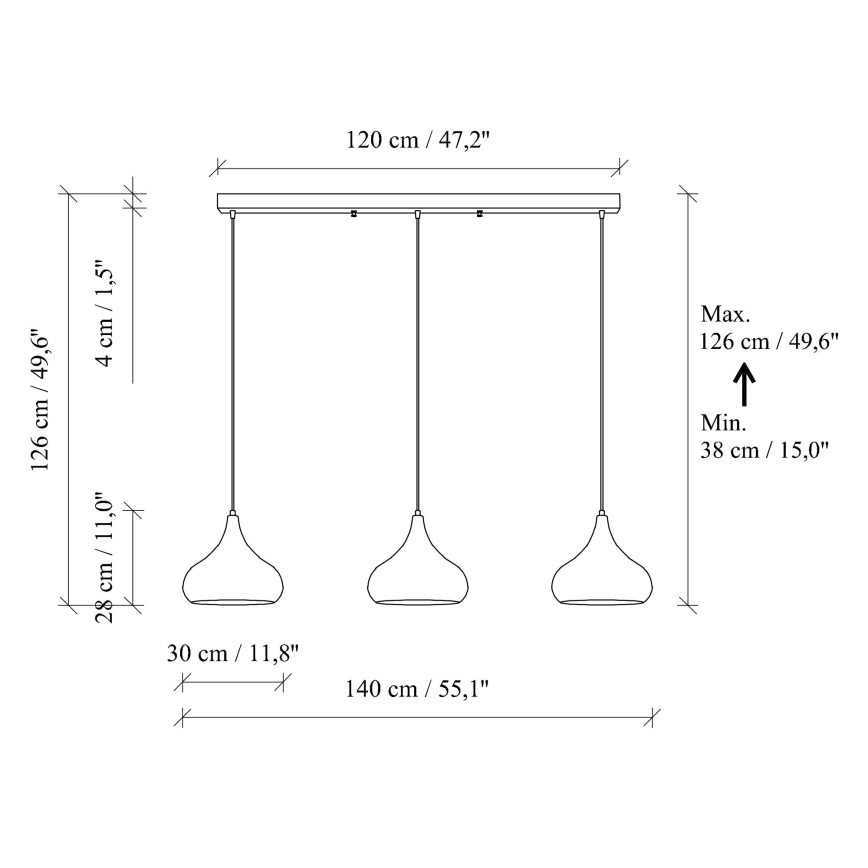 Підвісна люстра на тросі MUBA 3xE27/40W/230V, чорна