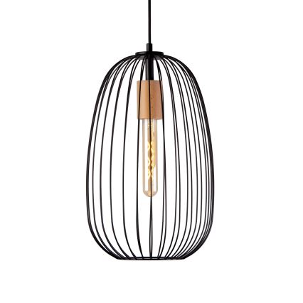 Підвісна люстра на тросі OVELLA 1xE27/15W/230V, діаметр 25 см, чорна/сосна