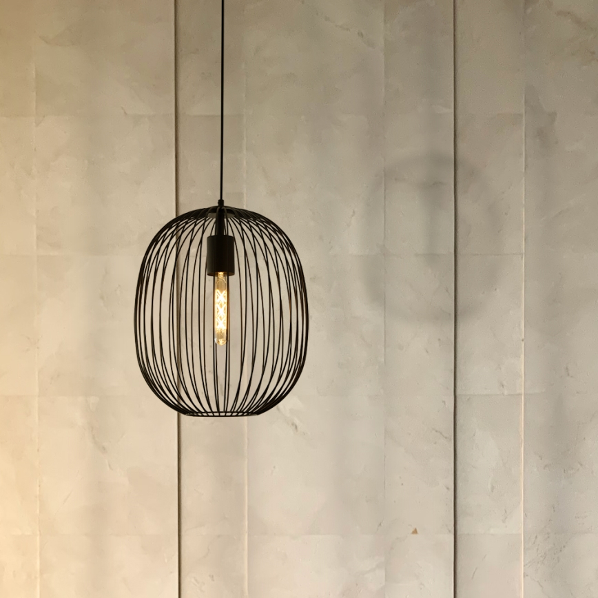 Підвісна люстра на тросі OVELLA 1xE27/15W/230V, діаметр 34 см, чорна