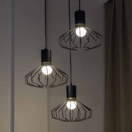 Підвісна люстра на тросі SOLANO 3xE27/15W/230V чорна/золота