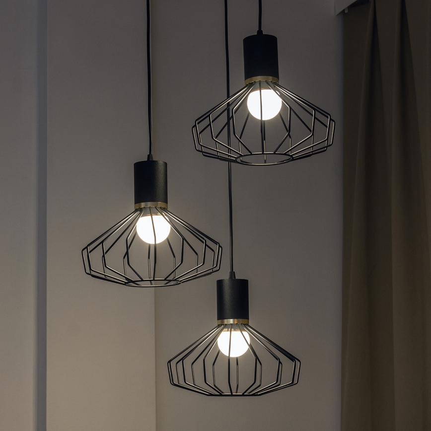 Підвісна люстра на тросі SOLANO 3xE27/15W/230V чорна/золота