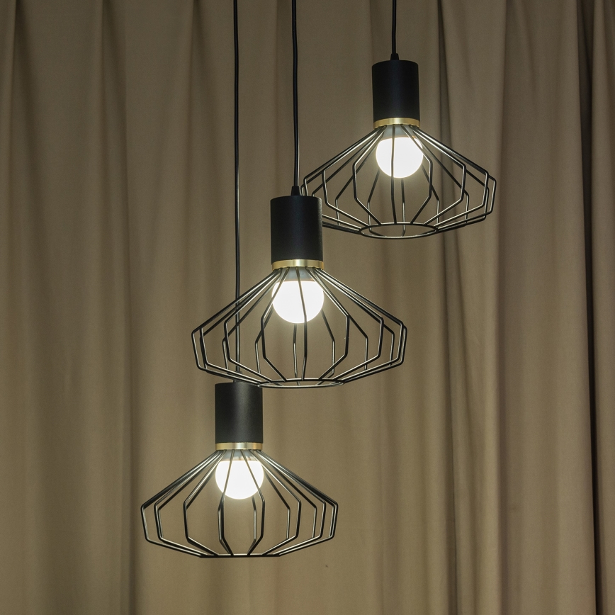 Підвісна люстра на тросі SOLANO 3xE27/15W/230V чорна/золота