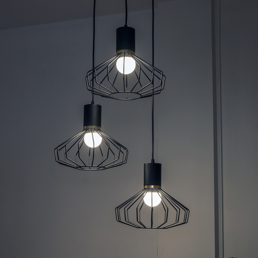 Підвісна люстра на тросі SOLANO 3xE27/15W/230V чорна/золота