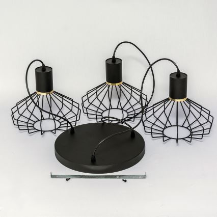 Підвісна люстра на тросі SOLANO 3xE27/15W/230V чорна/золота