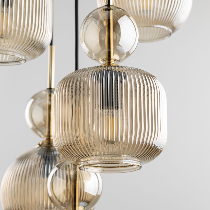 Підвісна люстра на тросі SOPHIA 5xE14/10W/230V чорна/димчасто-бежева