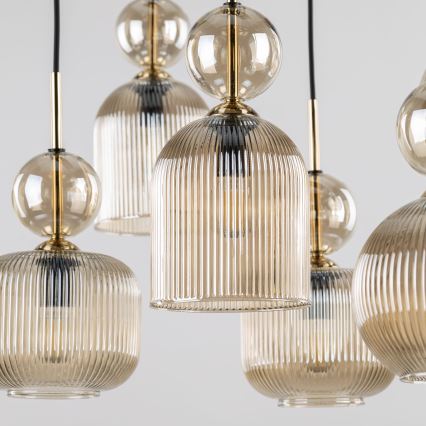 Підвісна люстра на тросі SOPHIA 8xE14/10W/230V чорна/димчасто-бежева