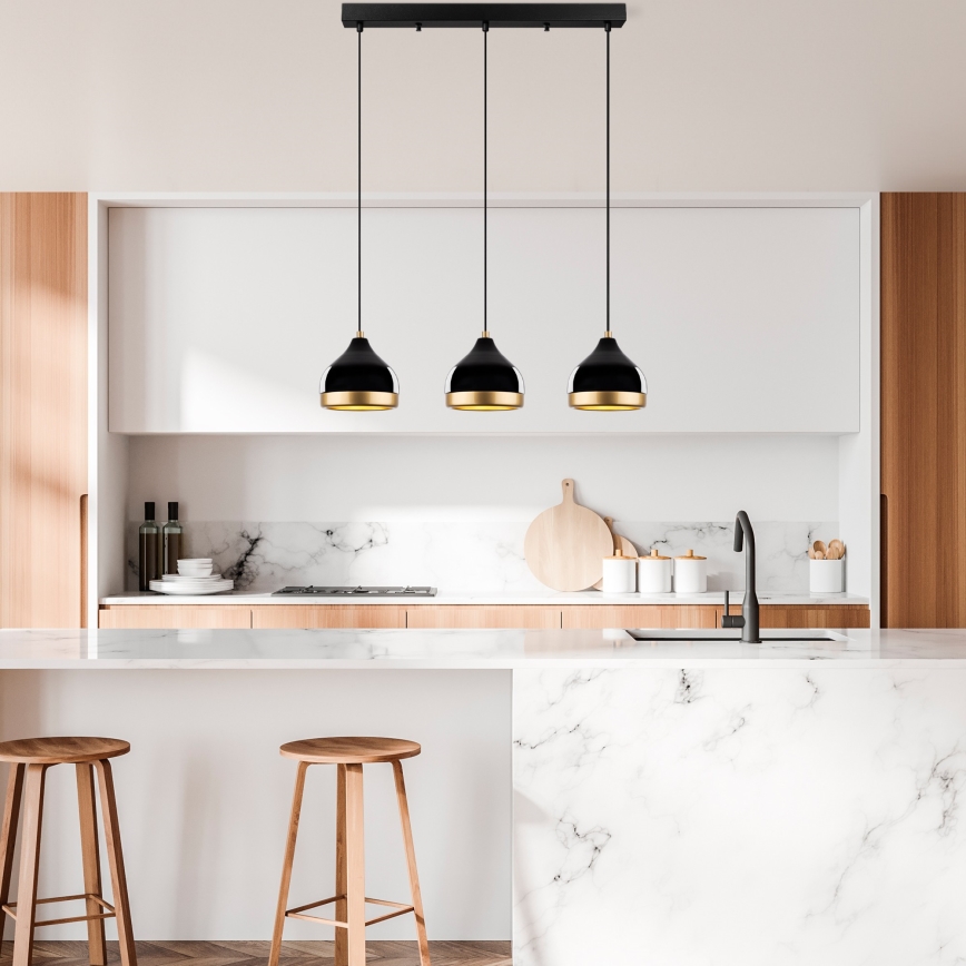 Підвісна люстра на тросі YILDO 3xE27/40W/230V чорний/золотий