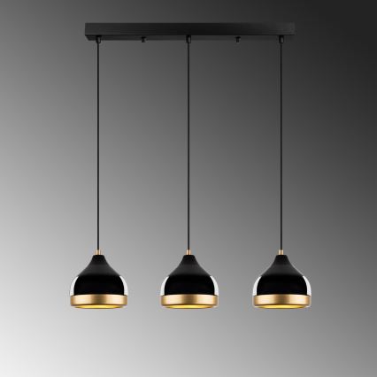Підвісна люстра на тросі YILDO 3xE27/40W/230V чорний/золотий