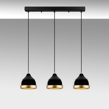Підвісна люстра на тросі YILDO 3xE27/40W/230V чорний/золотий