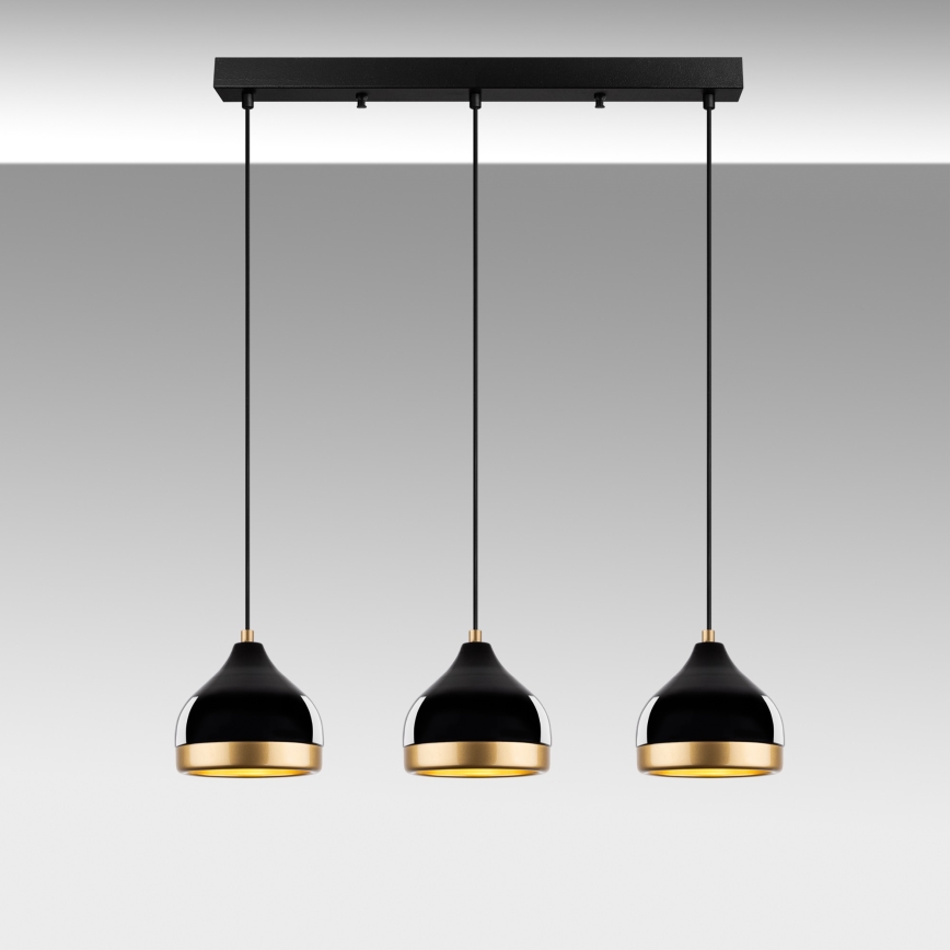 Підвісна люстра на тросі YILDO 3xE27/40W/230V чорний/золотий