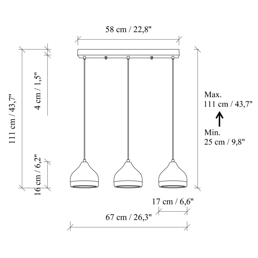 Підвісна люстра на тросі YILDO 3xE27/40W/230V чорний/золотий