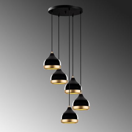 Підвісна люстра на тросі YILDO 5xE27/40W/230V чорна/золота