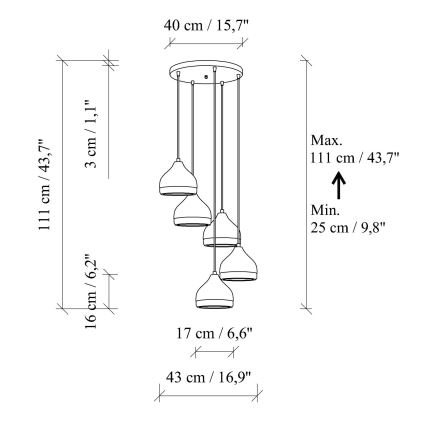 Підвісна люстра на тросі YILDO 5xE27/40W/230V чорна/золота
