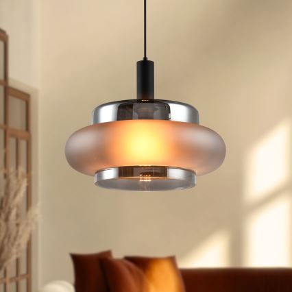 Підвісна люстра на кабелі BRIZI 1xE27/40W/230V сіра/димчаста