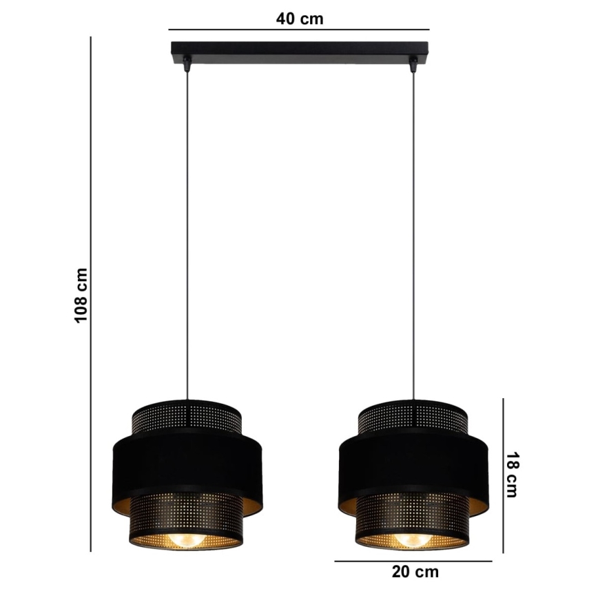 Підвісна люстра NESS 2xE27/60W/230V чорний