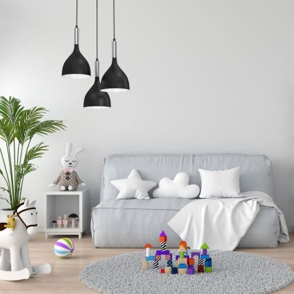 Підвісна люстра NOAK 3xE27/15W/230V чорний/глянцевий хром