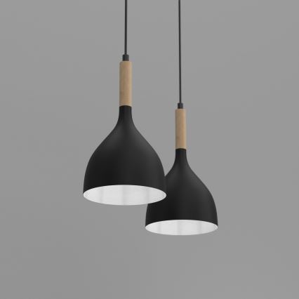 Підвісна люстра NOAK WOOD 2xE27/15W/230V чорний/бук