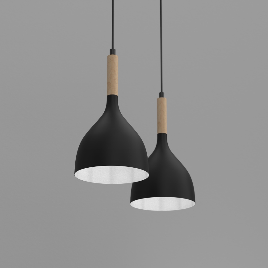 Підвісна люстра NOAK WOOD 2xE27/15W/230V чорний/бук