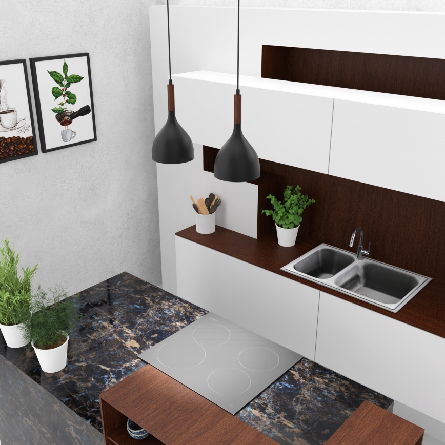 Підвісна люстра NOAK WOOD 2xE27/15W/230V чорний/бук