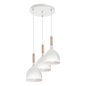 Підвісна люстра NOAK WOOD 3xE27/15W/230V білий/бук