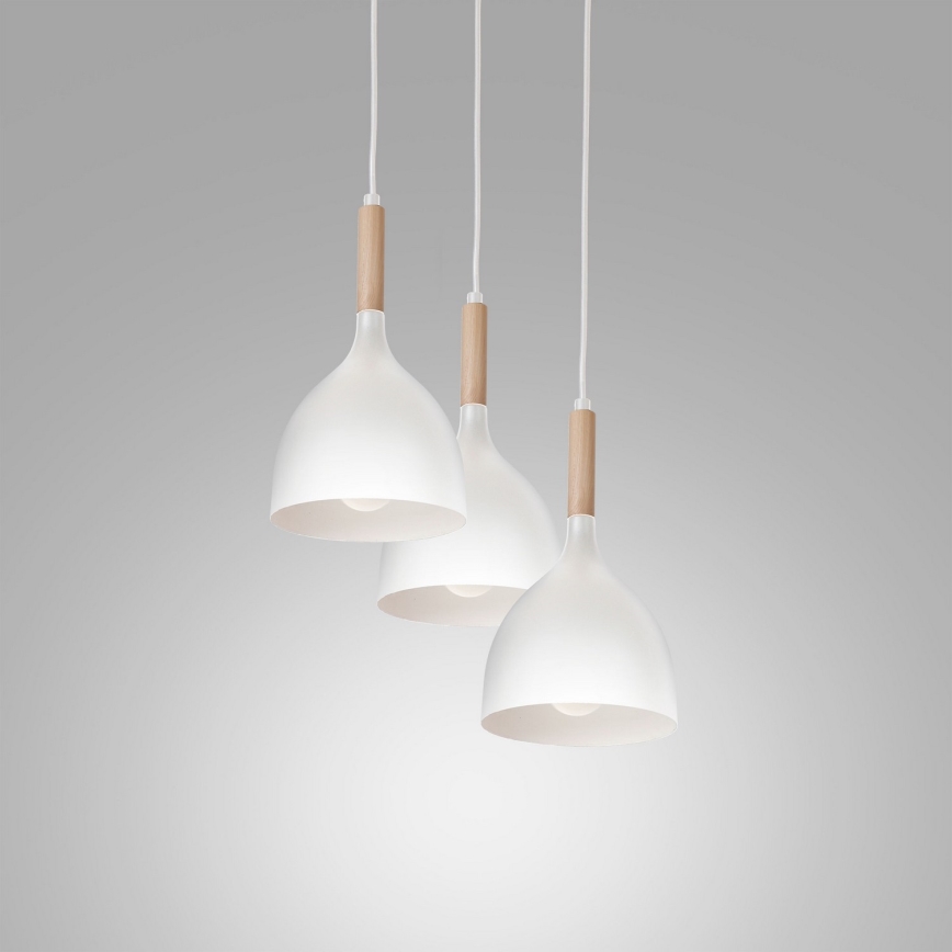 Підвісна люстра NOAK WOOD 3xE27/15W/230V білий/бук