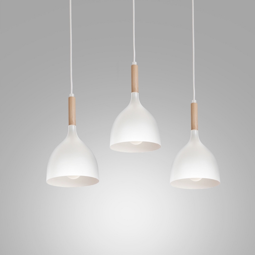 Підвісна люстра NOAK WOOD 3xE27/15W/230V білий/бук