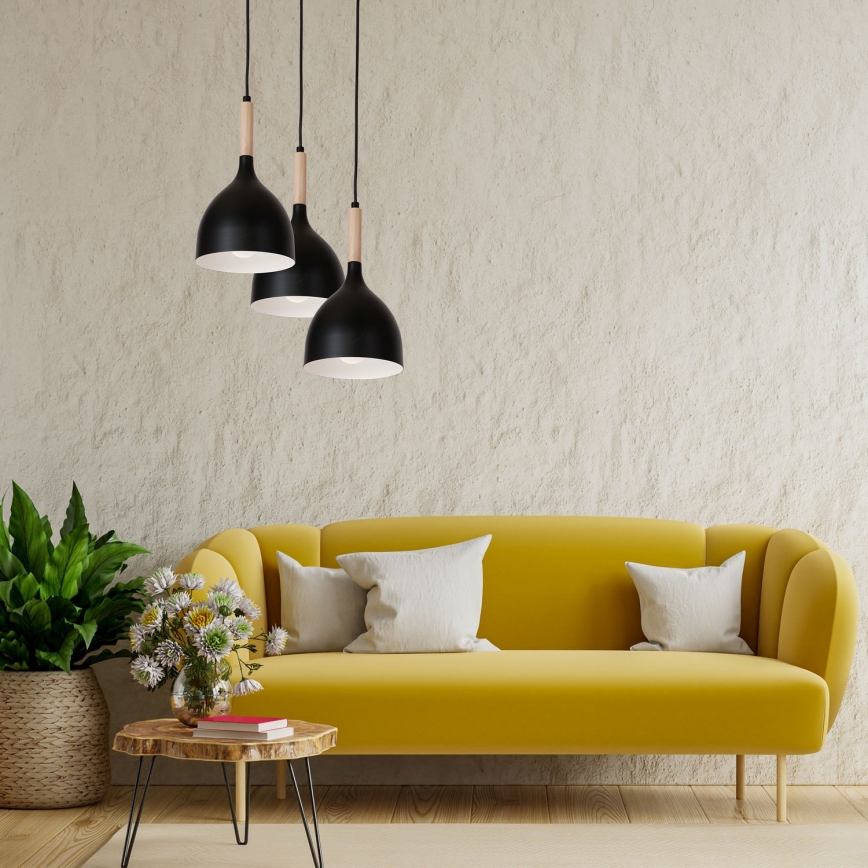 Підвісна люстра NOAK WOOD 3xE27/15W/230V чорний/бук