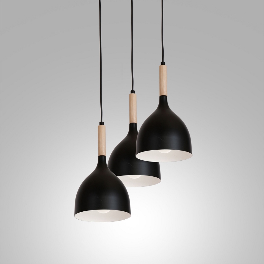 Підвісна люстра NOAK WOOD 3xE27/15W/230V чорний/бук