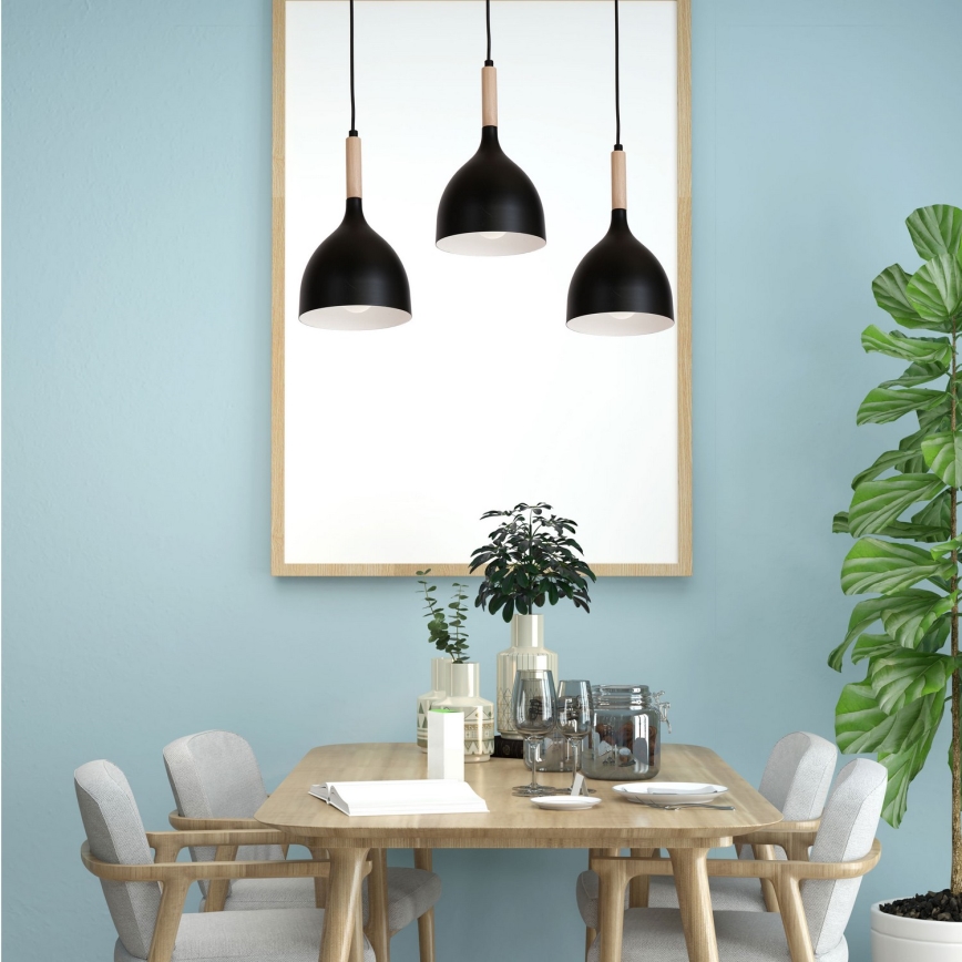 Підвісна люстра NOAK WOOD 3xE27/15W/230V чорний/бук