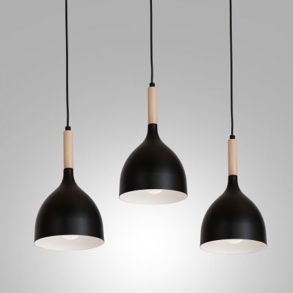 Підвісна люстра NOAK WOOD 3xE27/15W/230V чорний/бук