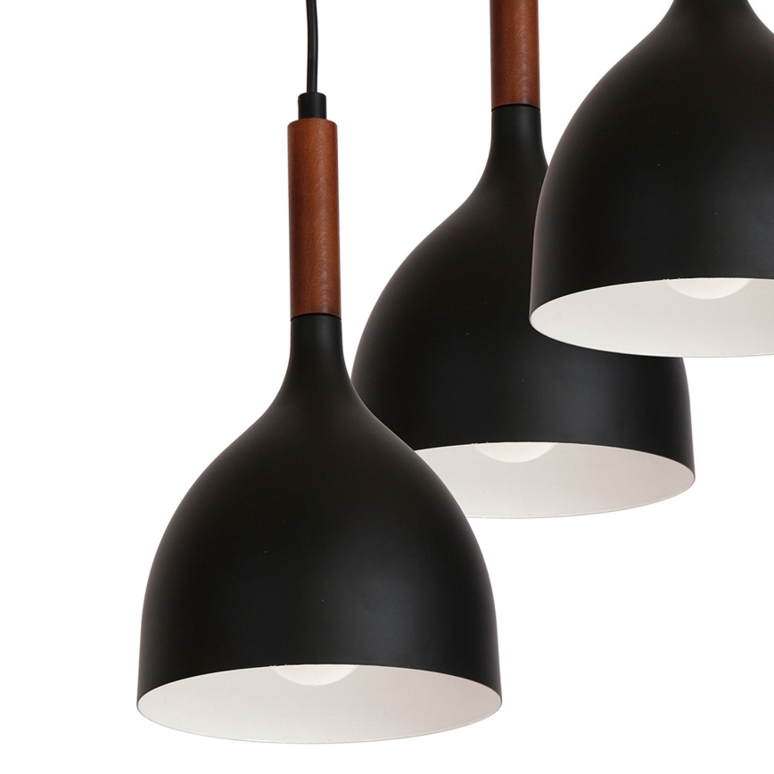 Підвісна люстра NOAK WOOD 3xE27/15W/230V чорний/бук