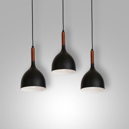 Підвісна люстра NOAK WOOD 3xE27/15W/230V чорний/бук