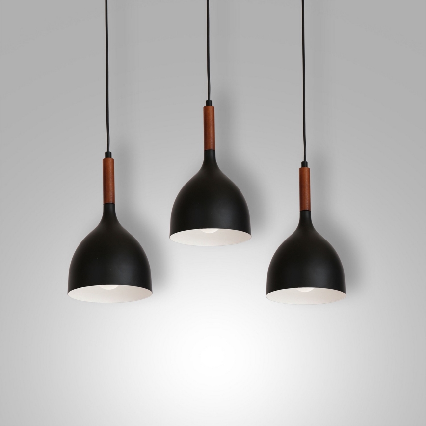 Підвісна люстра NOAK WOOD 3xE27/15W/230V чорний/бук