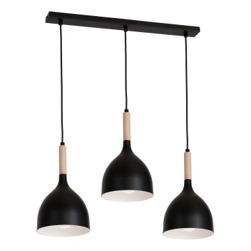 Підвісна люстра NOAK WOOD 3xE27/15W/230V чорний/бук