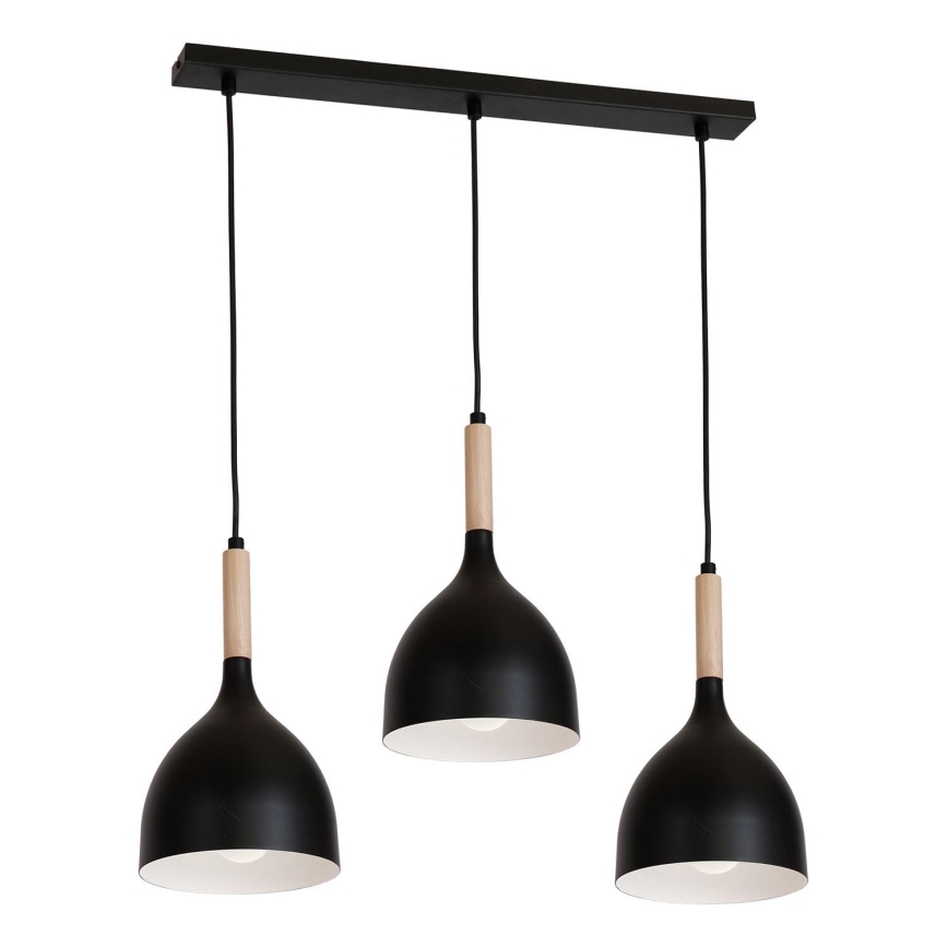 Підвісна люстра NOAK WOOD 3xE27/15W/230V чорний/бук