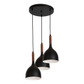 Підвісна люстра NOAK WOOD 3xE27/15W/230V чорний/бук