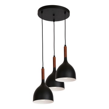 Підвісна люстра NOAK WOOD 3xE27/15W/230V чорний/бук