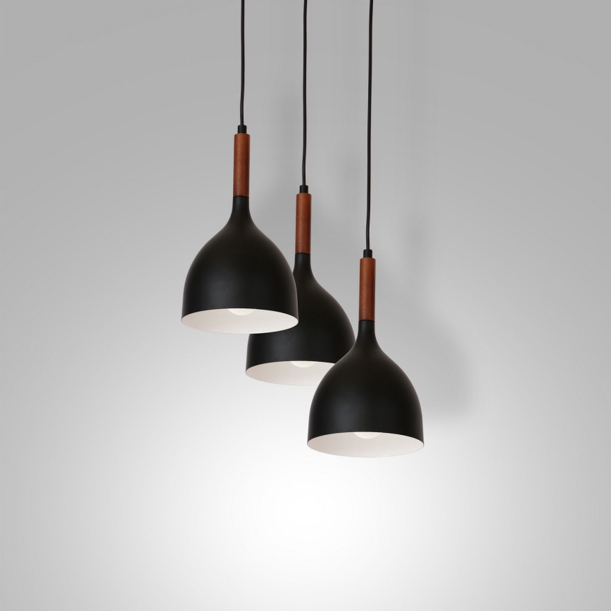Підвісна люстра NOAK WOOD 3xE27/15W/230V чорний/бук