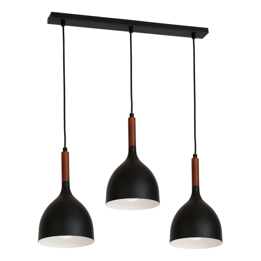 Підвісна люстра NOAK WOOD 3xE27/15W/230V чорний/бук