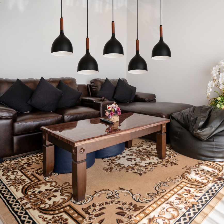 Підвісна люстра NOAK WOOD 5xE27/15W/230V чорний/бук
