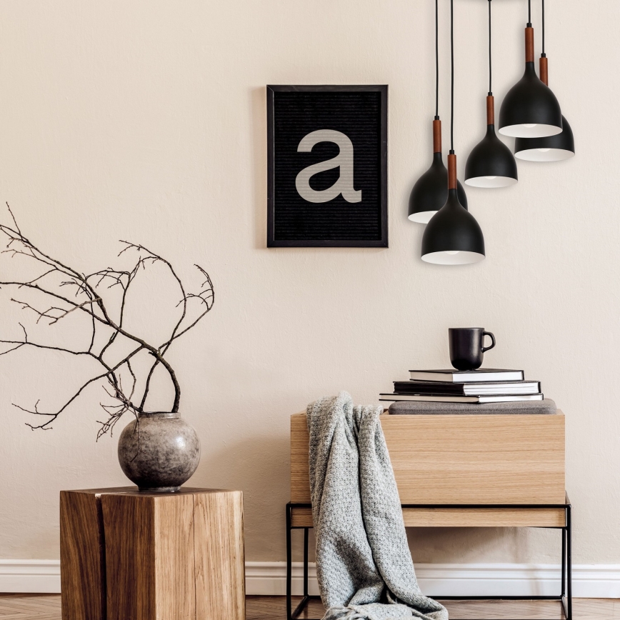 Підвісна люстра NOAK WOOD 5xE27/15W/230V чорний/бук